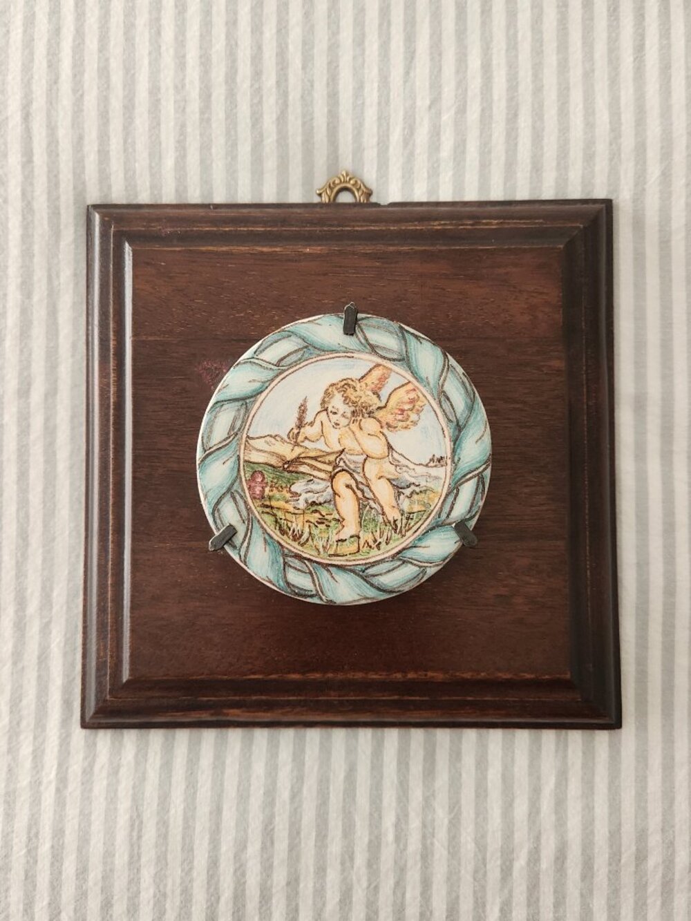 Vintage Italian Mounted Hand Painted Ceramic Cherub